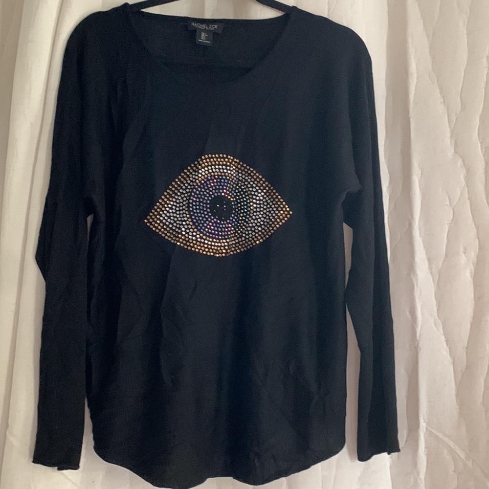 Rachel Zoe Nylon Cashmere Blend Evil Eye Embellished Sweater L - Picture 2 of 7